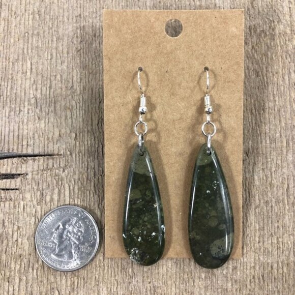Camo Jasper Hanging Tear Drop Earrings - Picture 2 of 5